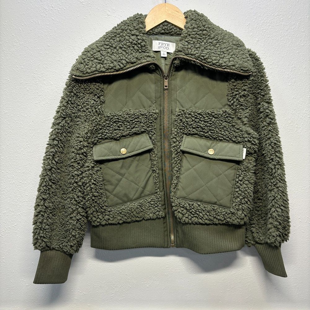 Frye and Co. Lightweight Sherpa Quilted Green Bomber Jacket Women's Sz S